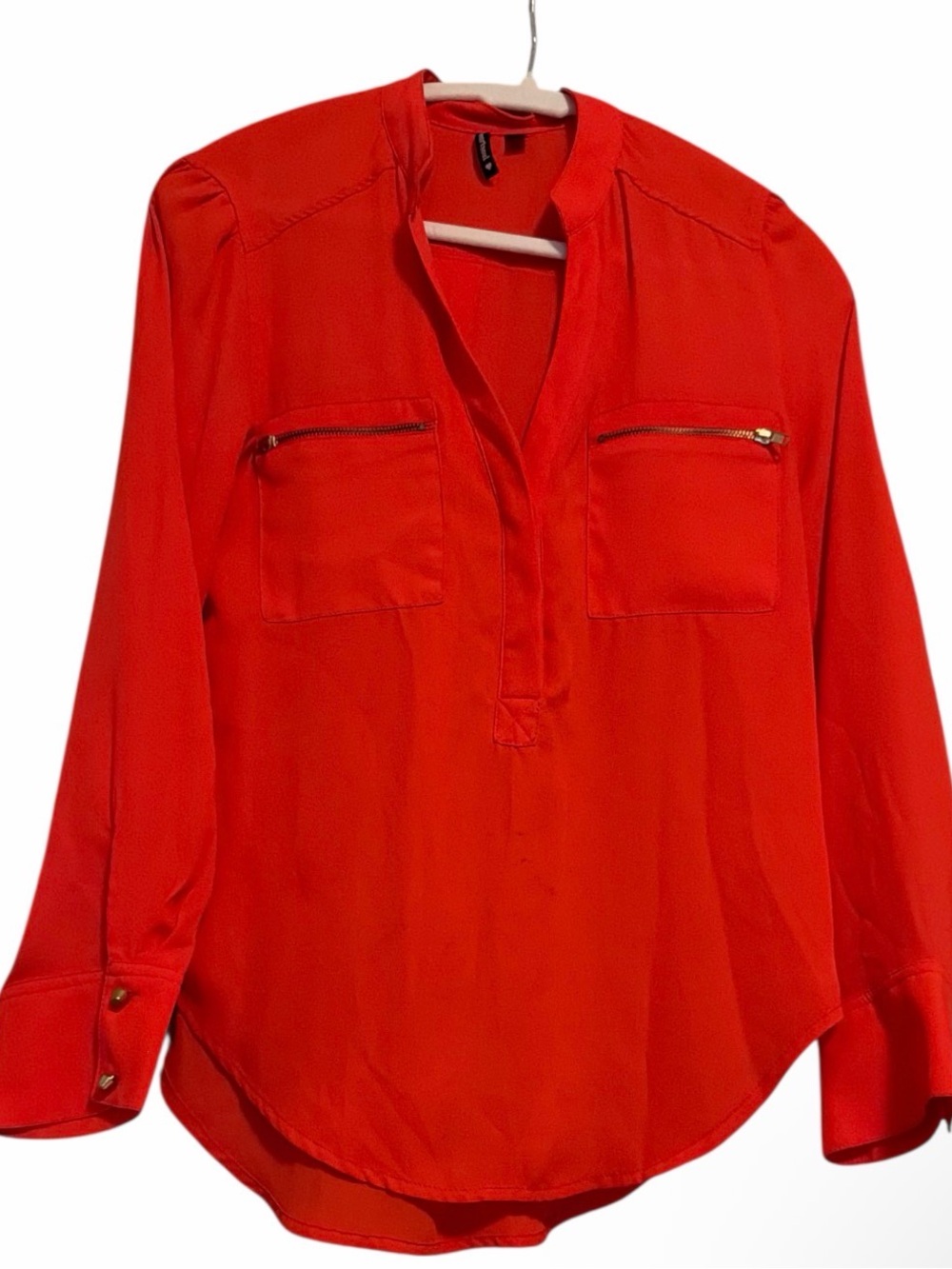 HeartSoul Red V-Neck Zip-Pocket Blouse size S